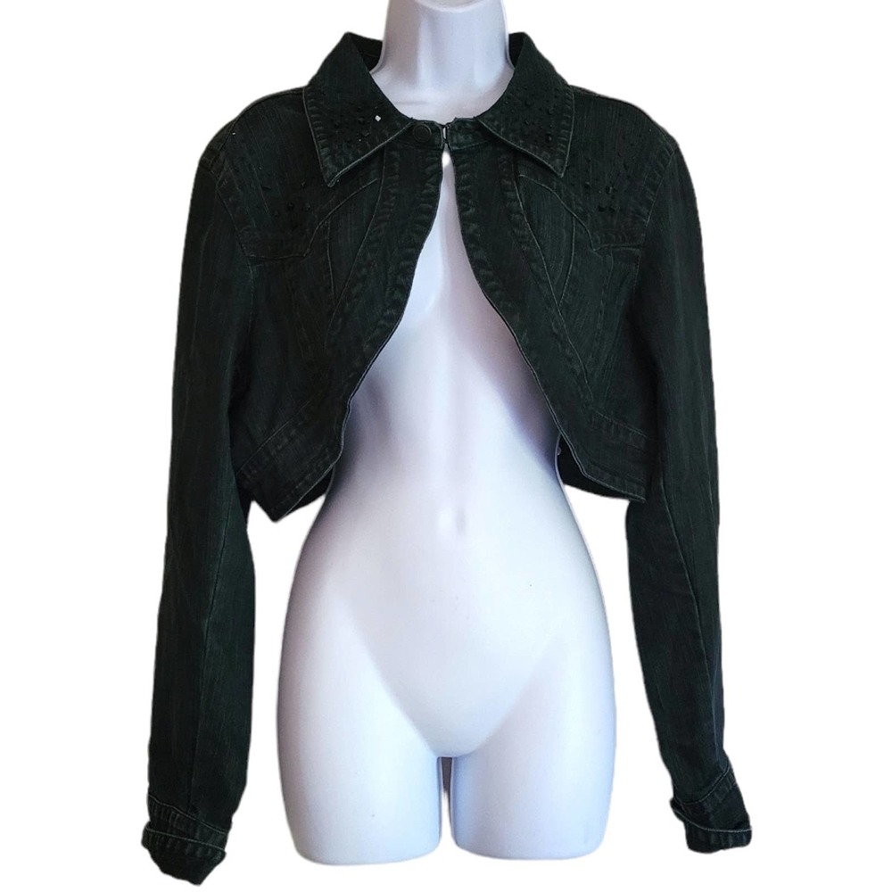 Crop denim studded jacket women's XL black Venezia Attractive Bolero
